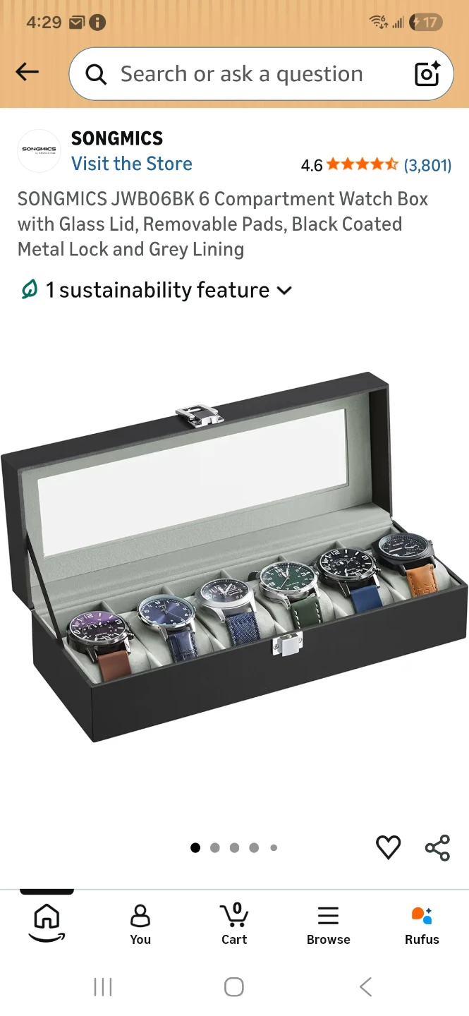 SONGMICS 6 Compartment Watch Box