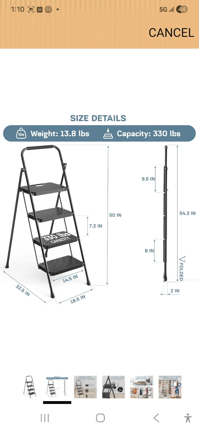 Black 4-Step Folding Ladder - photo 2