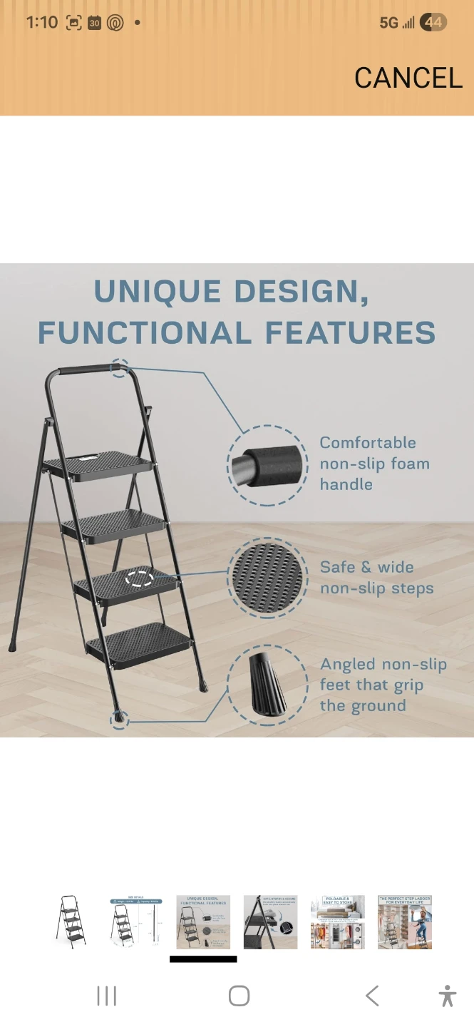 Black 4-Step Folding Ladder - photo 3