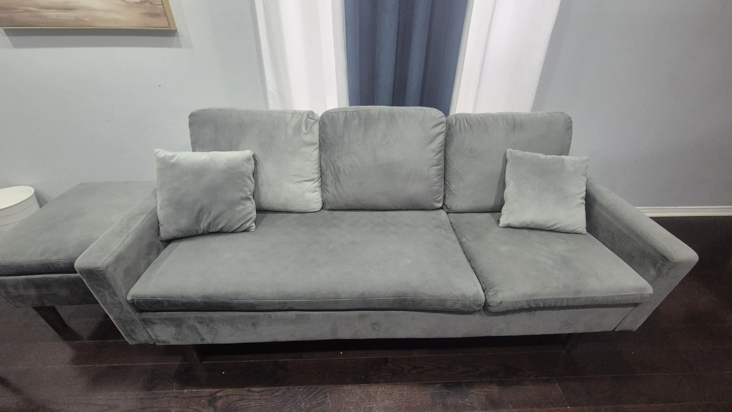 Grey Velvet Sofa with Ottoman