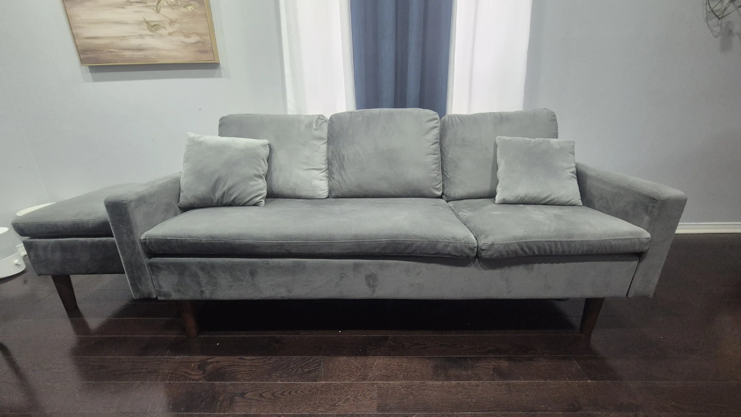 Grey Velvet Sofa with Ottoman - photo 2