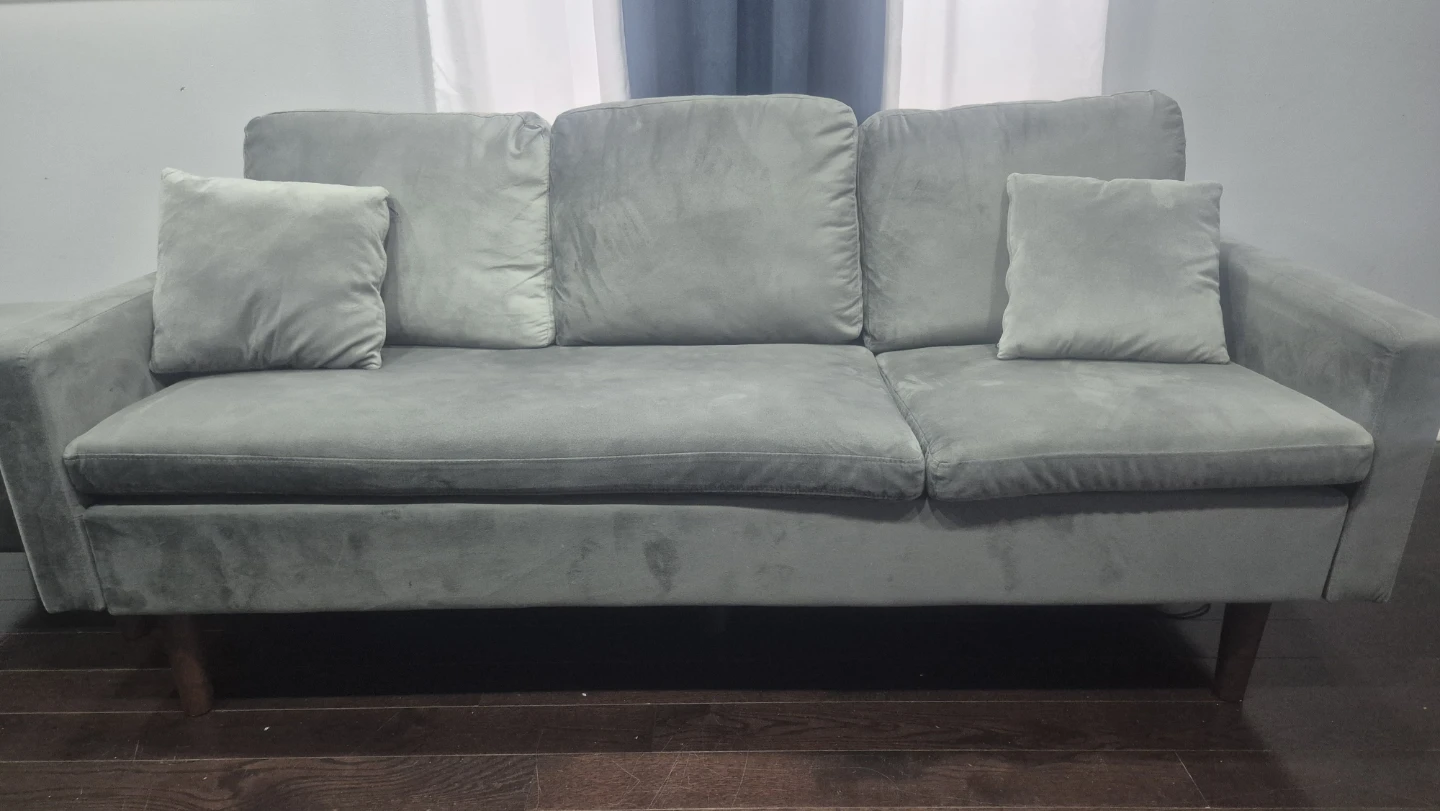 Grey Velvet Sofa with Ottoman - photo 3