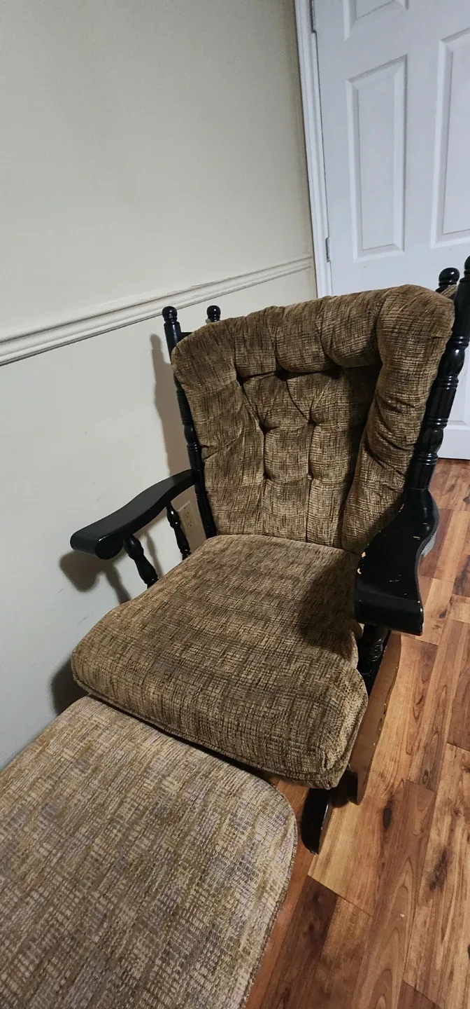 Vintage Upholstered Rocker Chair with Ottoman