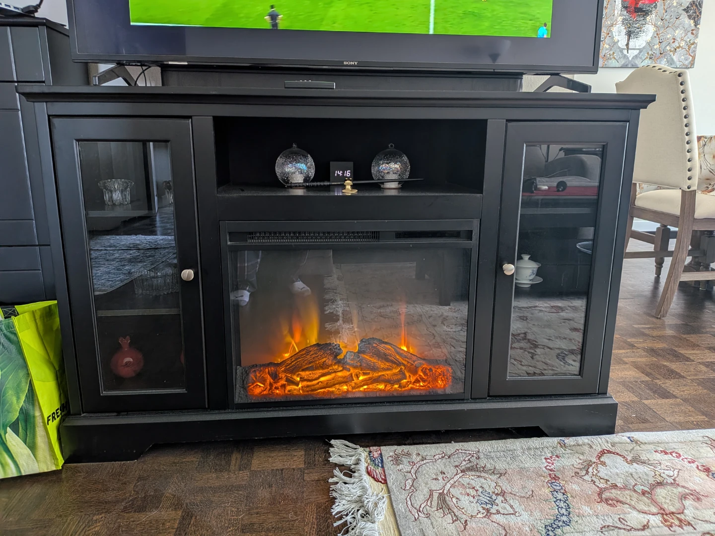 Black Electric Fireplace TV stand with remote control and heater - photo 4