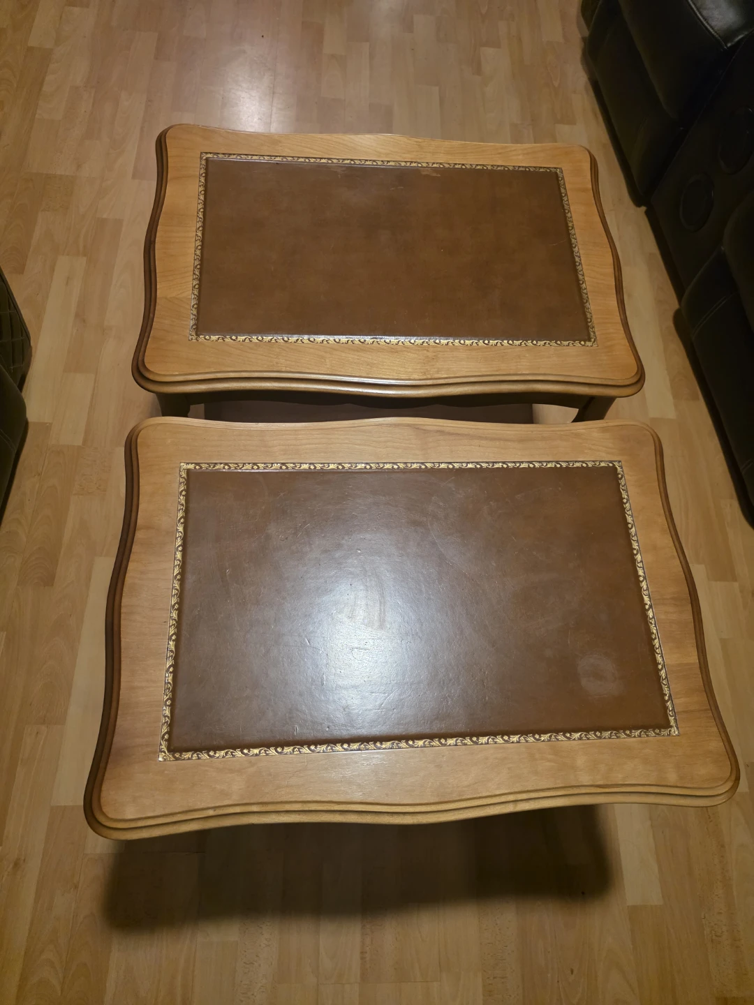 Set of 3 Vintage Wood &  Inlay Side Tables and coffee table