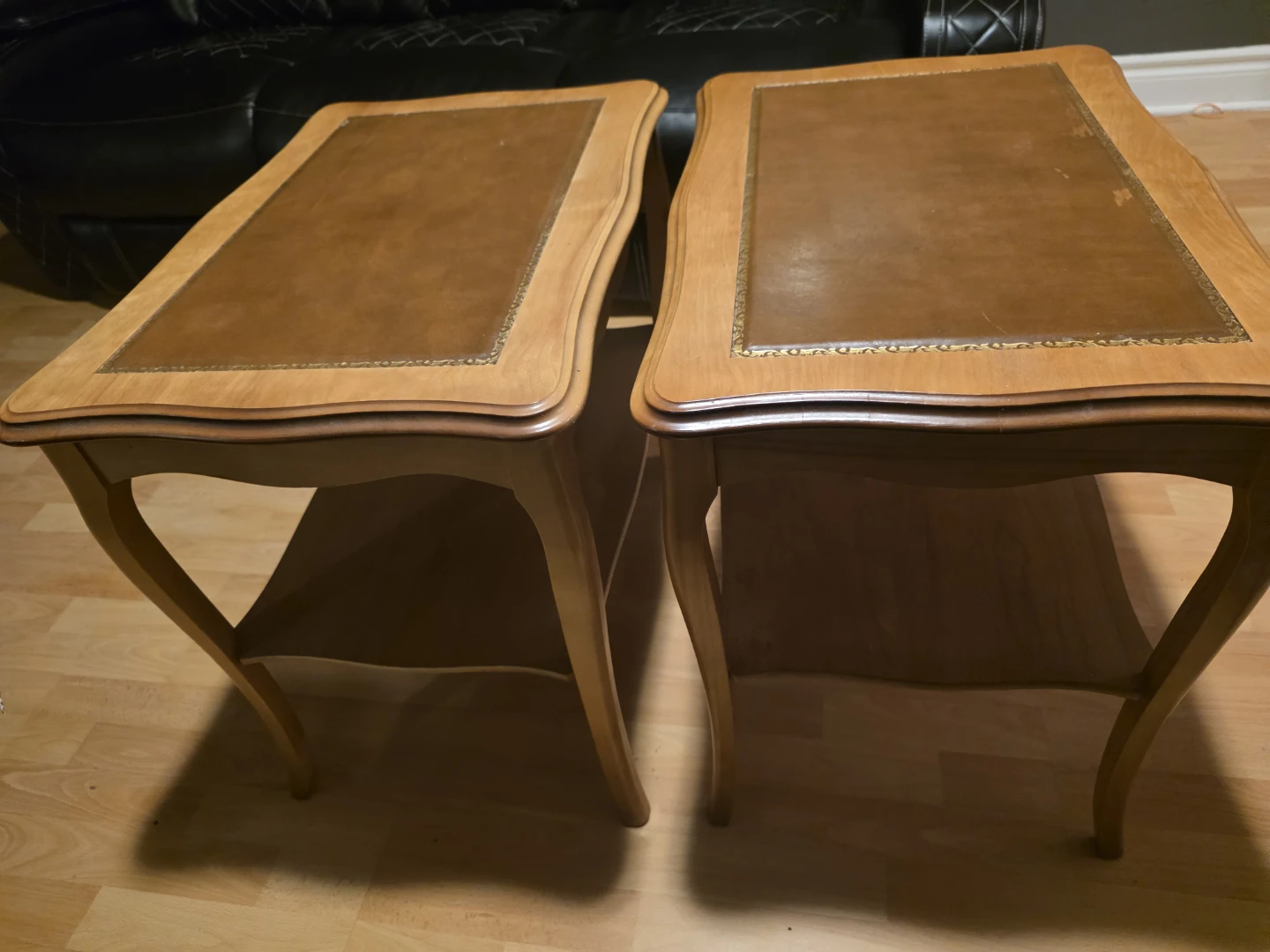 Set of 3 Vintage Wood &  Inlay Side Tables and coffee table - photo 2