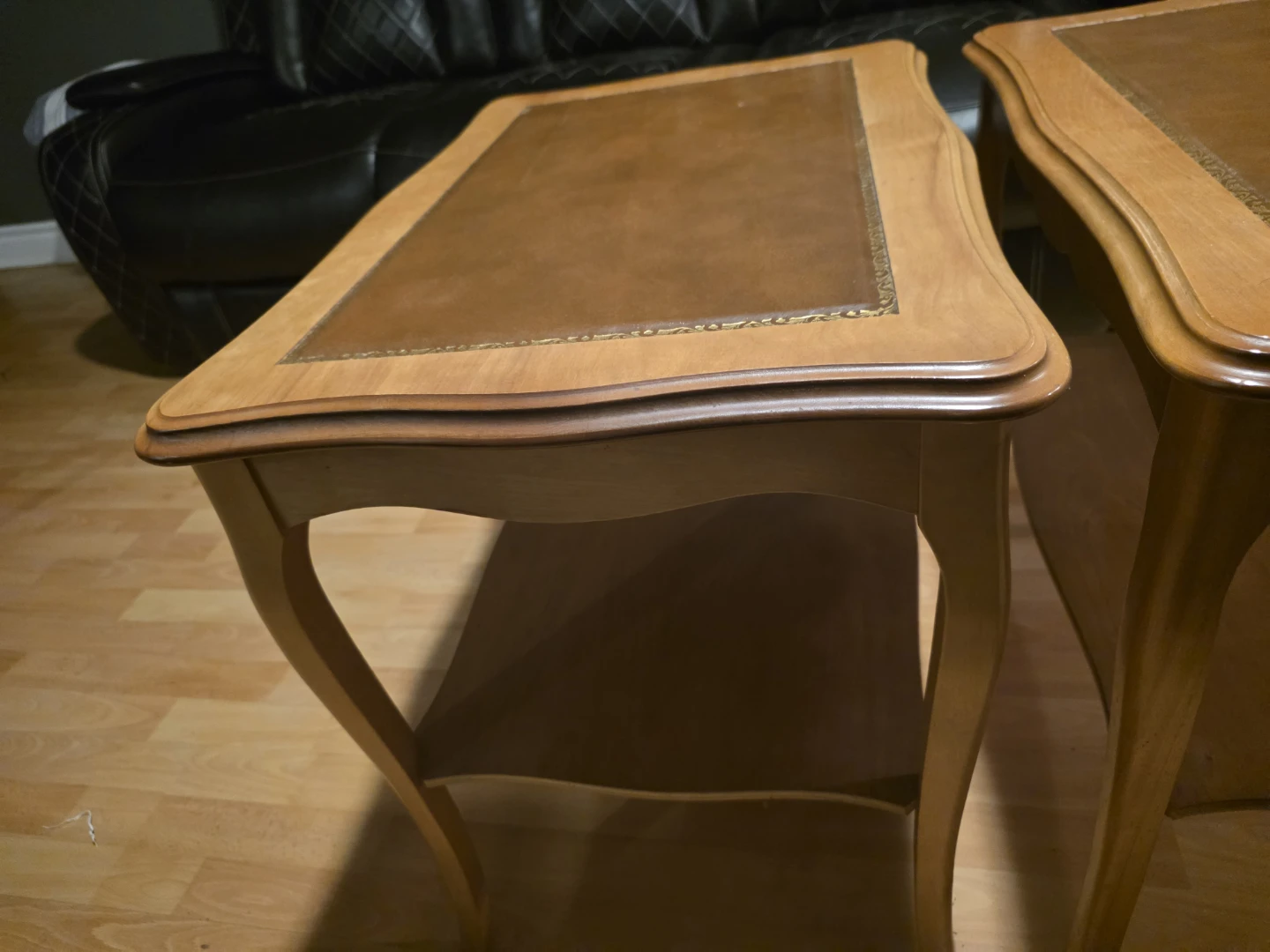 Set of 3 Vintage Wood &  Inlay Side Tables and coffee table - photo 4