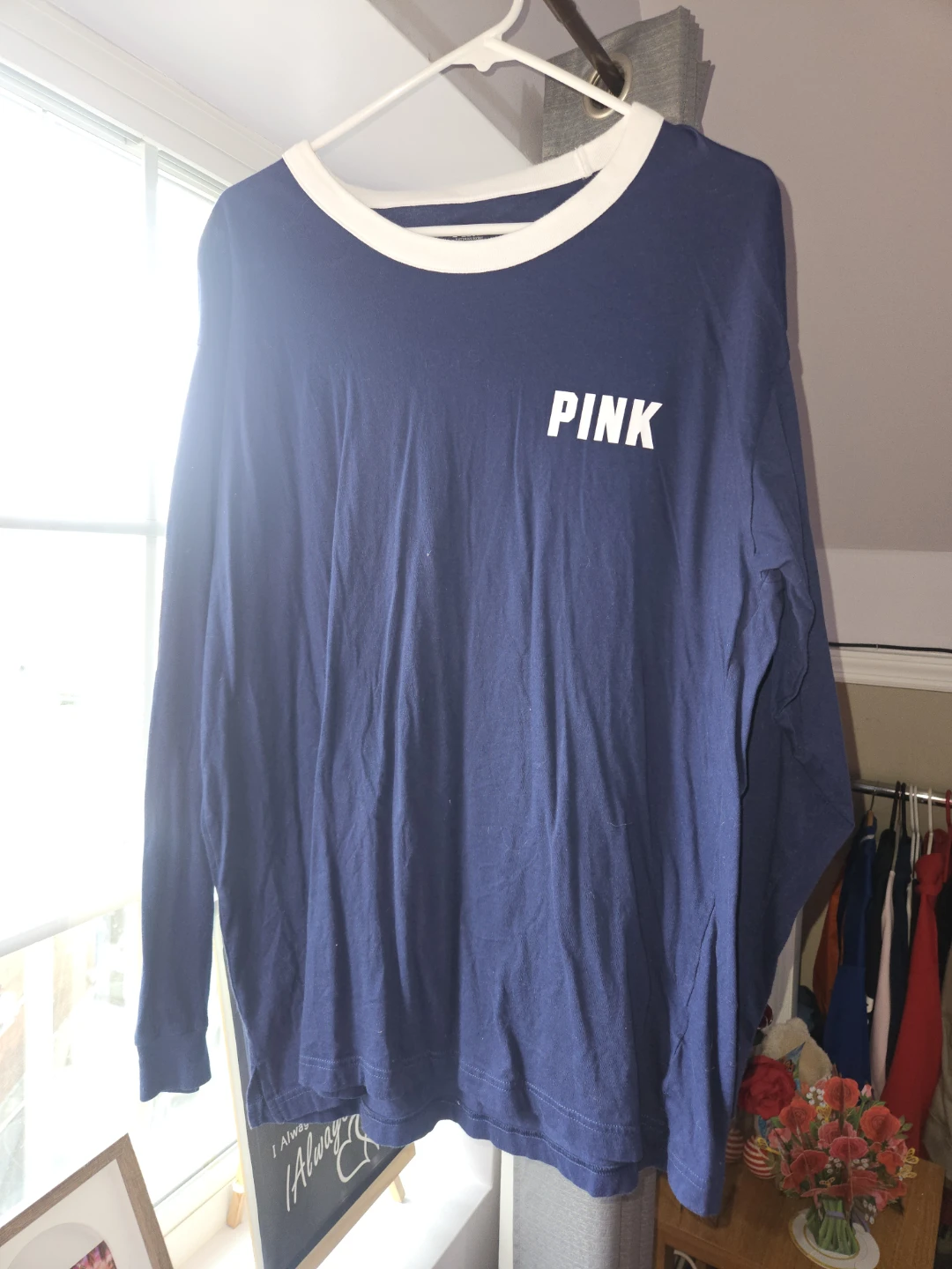 PINK Victoria's Secret Long Sleeve Shirt Navy Blue XL - photo 3