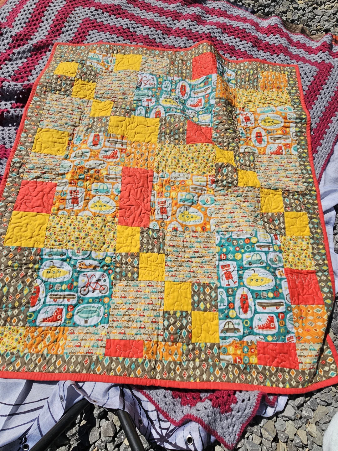 Kids' Quilt with Cars, Robots, and Submarines