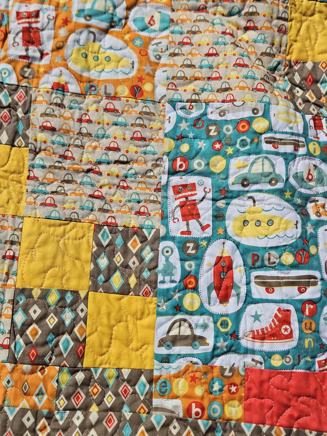 Kids' Quilt with Cars, Robots, and Submarines - photo 2
