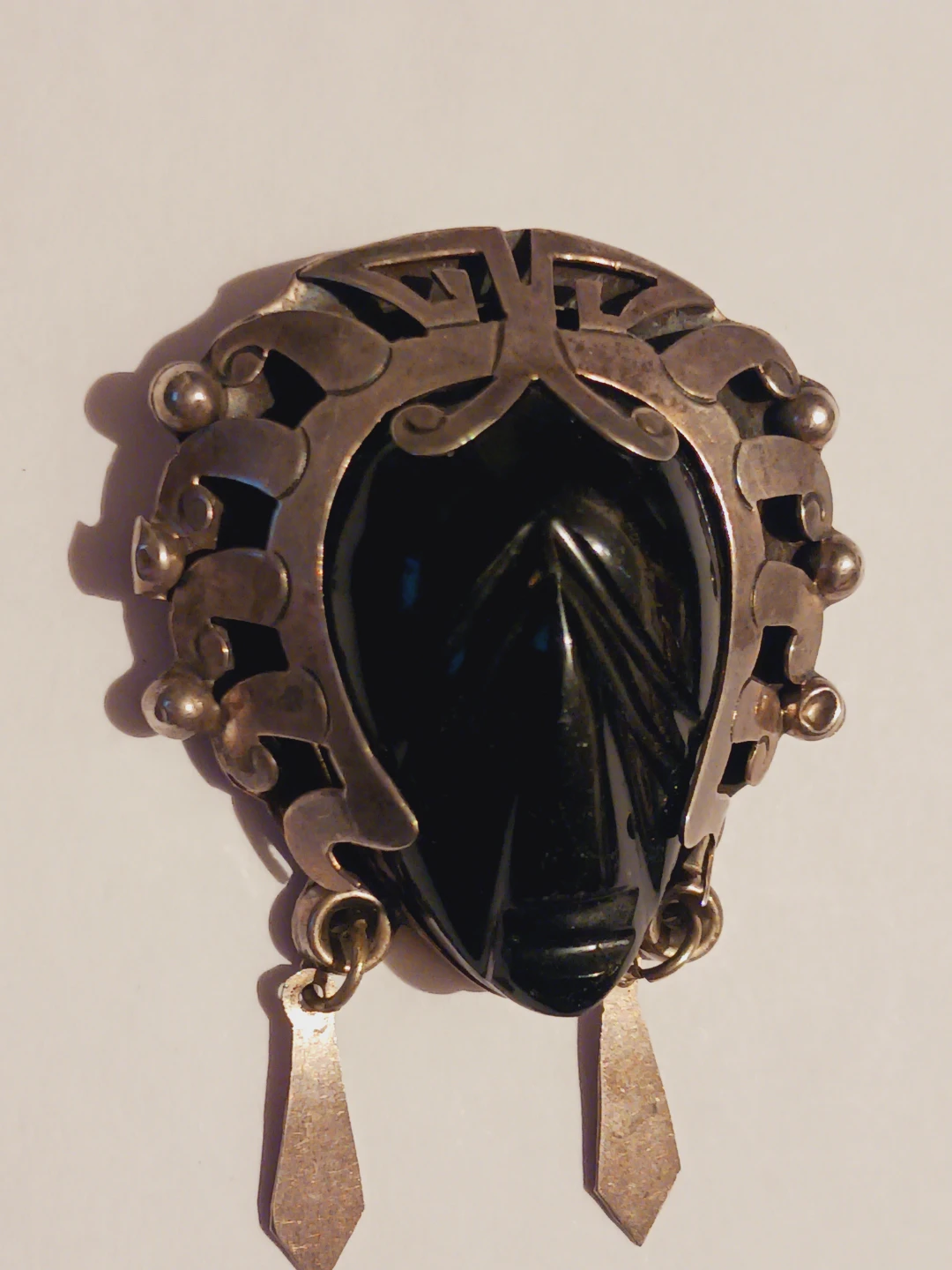 TAXCO MEXICO STERLING SILVER AZTEC WARRIOR MASK BROOCH - photo 4