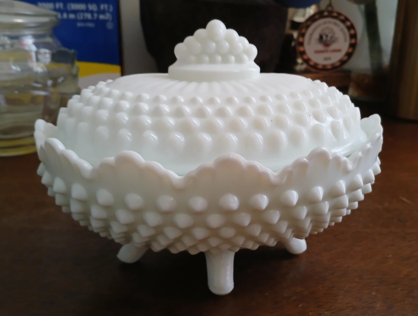 Vintage White Hobnail Milk Glass Covered Candy Dish - photo 2