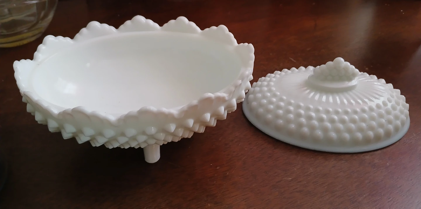 Vintage White Hobnail Milk Glass Covered Candy Dish - photo 5