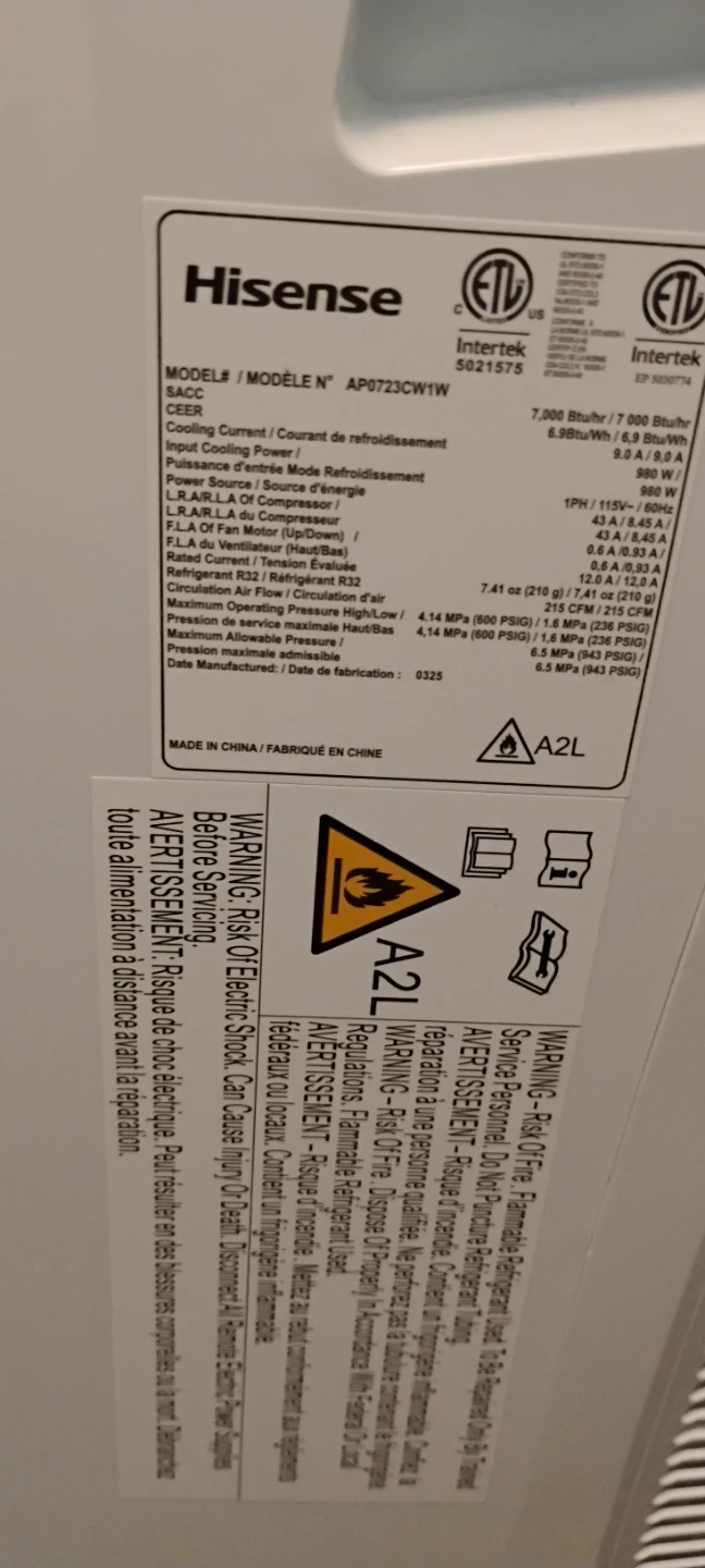 Hisense Portable Air Conditioner AP0723CW1W - photo 2
