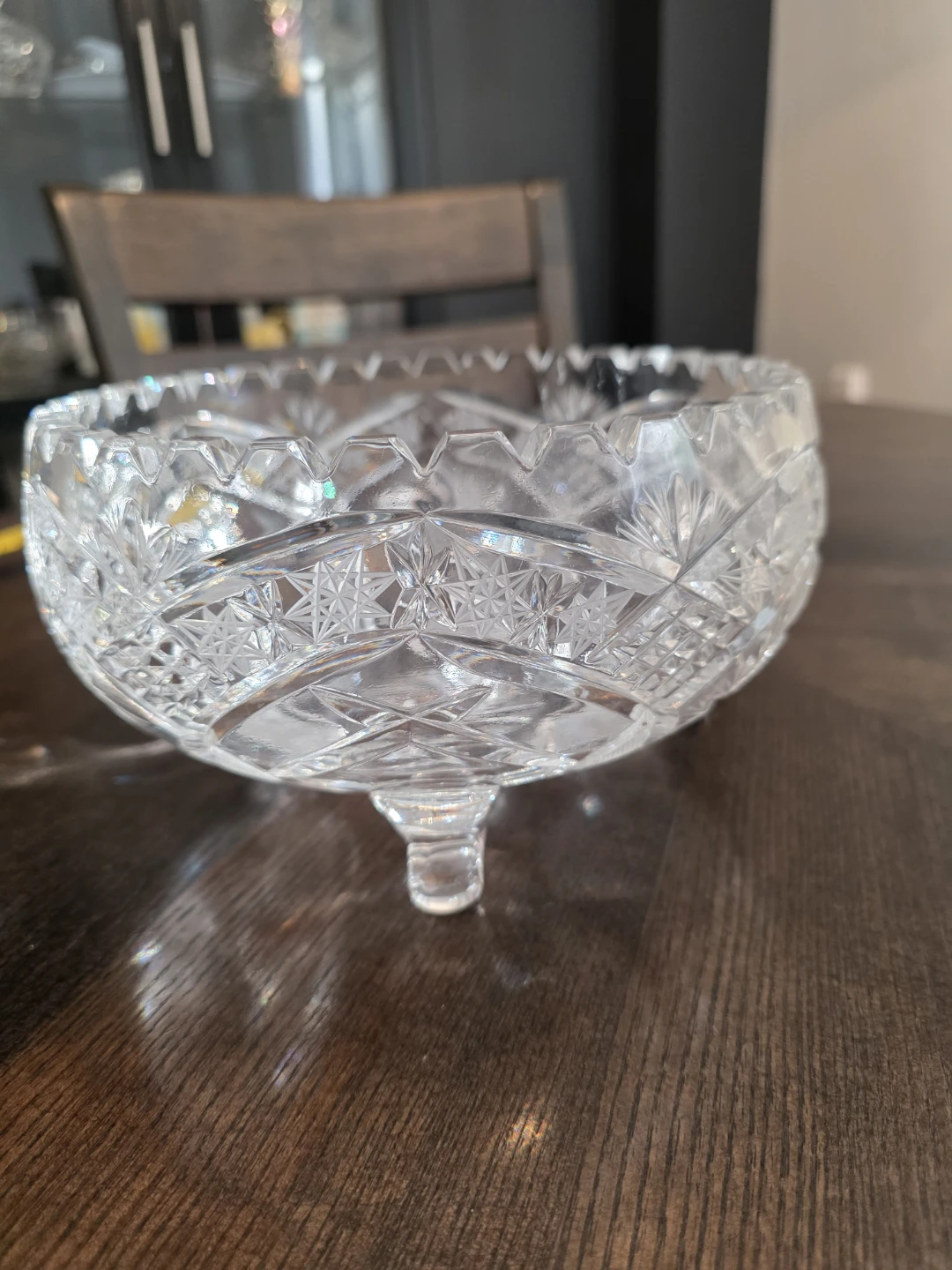 vintage brilliant cut crystal footed bowl