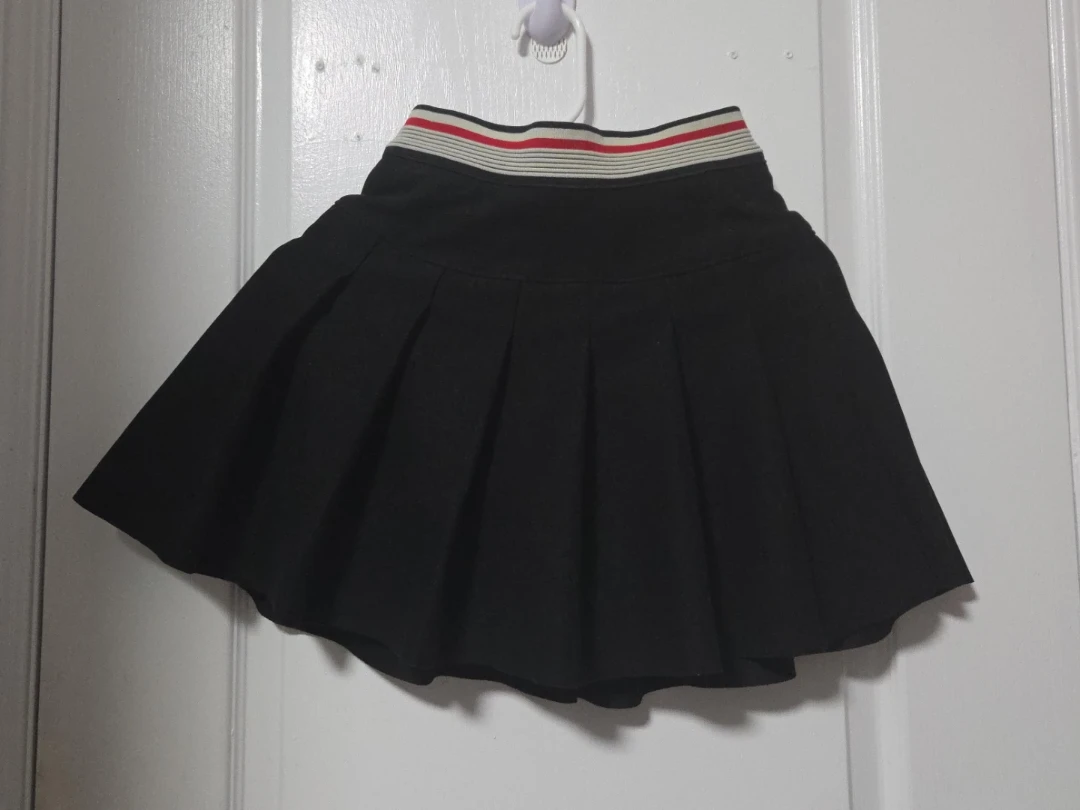 Black Pleated Skirt with Striped Waistband