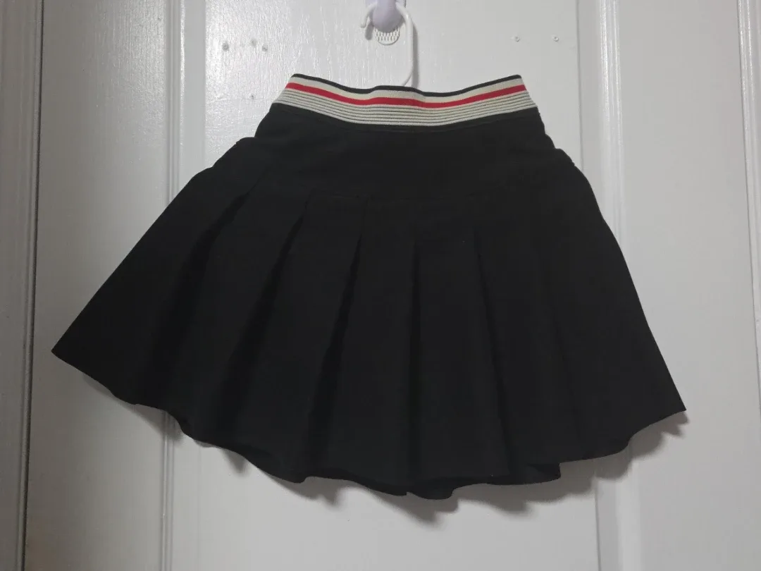 Black Pleated Skirt with Striped Waistband