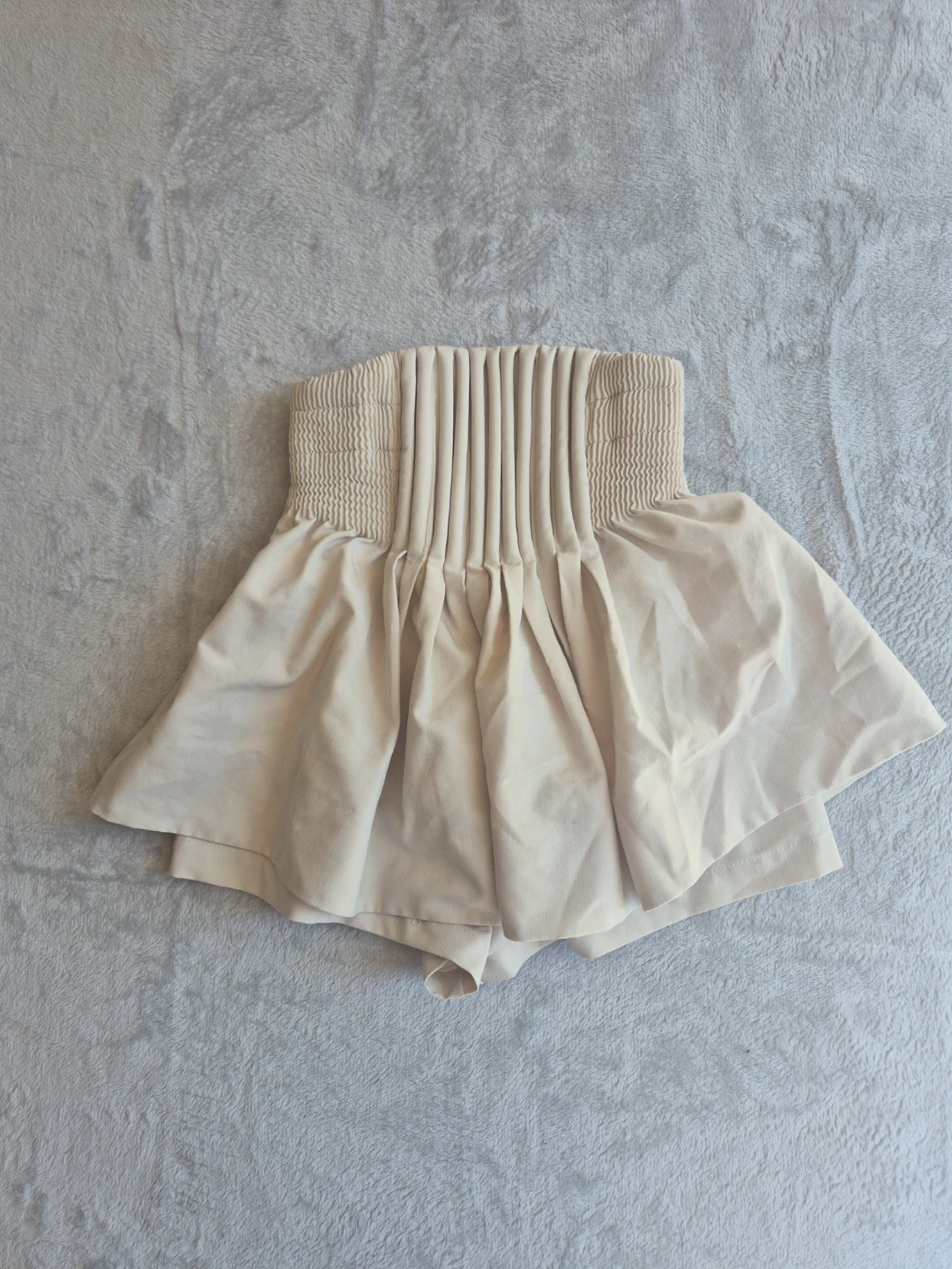 Cream Pleated Skort with Smocked Waist