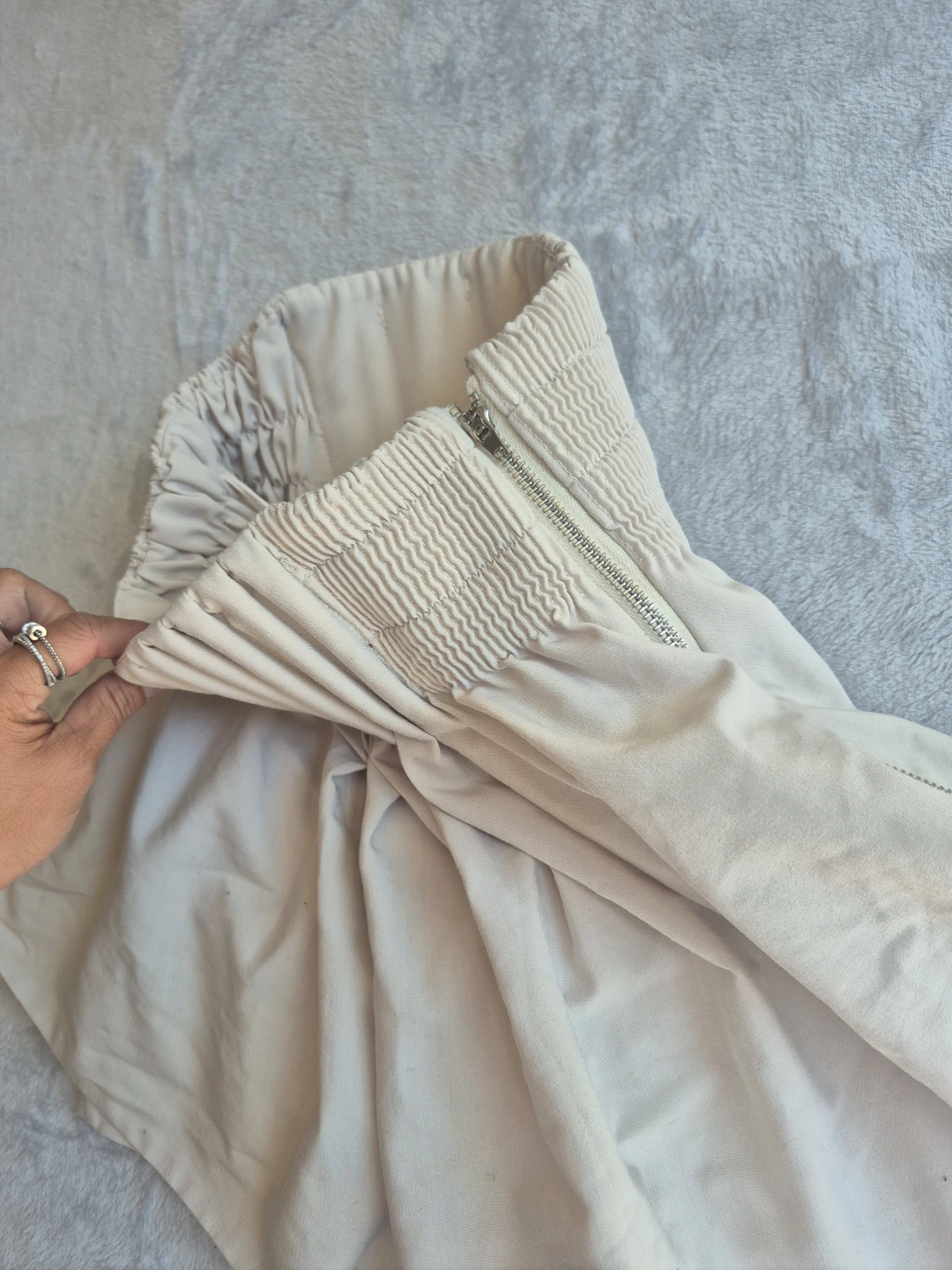 Cream Pleated Skort with Smocked Waist - photo 3