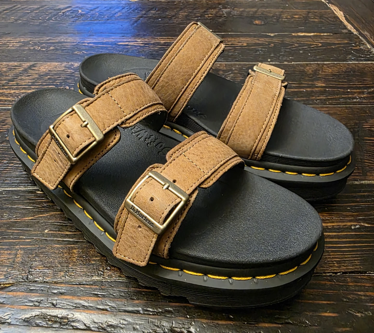 Dr. Martens Myles Brown Leather Slide Sandals Women's Size: 9