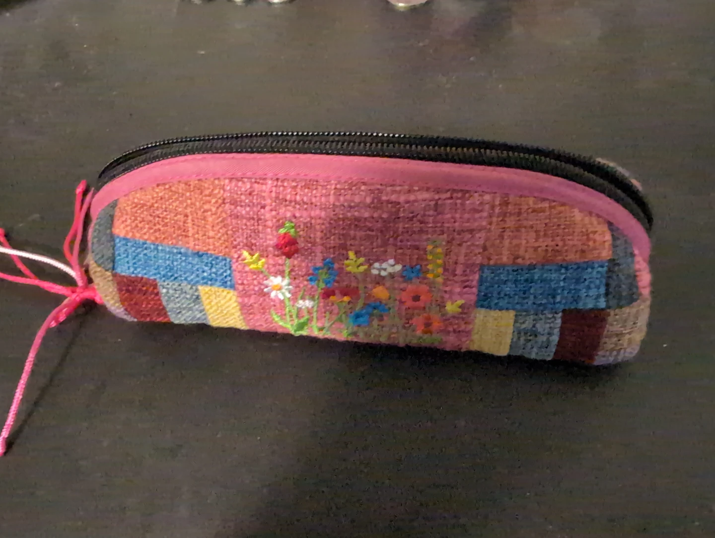 Embroidered Patchwork Pencil Case