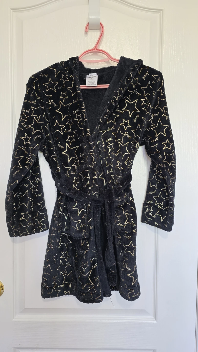 Diesel Fleece Robe - Black with Gold Stars - Size Medium 8-10 Y - photo 2