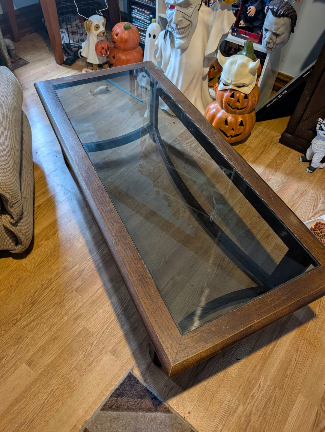 Wooden Coffee Table with Glass Top