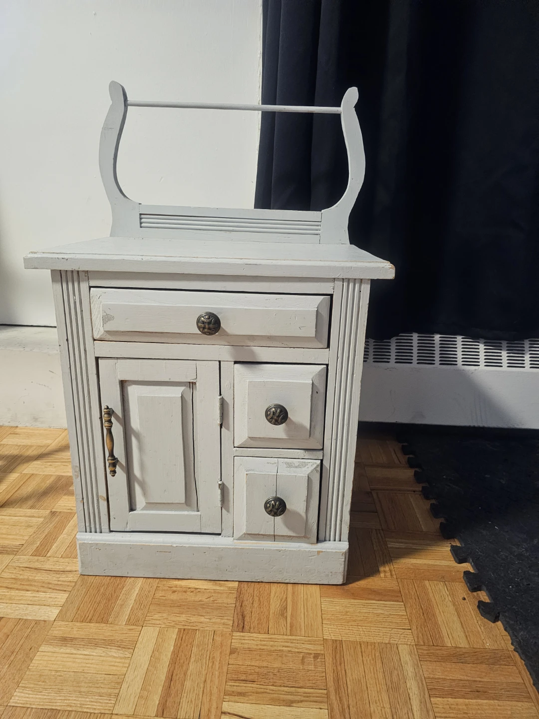 Grey Wooden Nightstand with Drawer and Cabinet