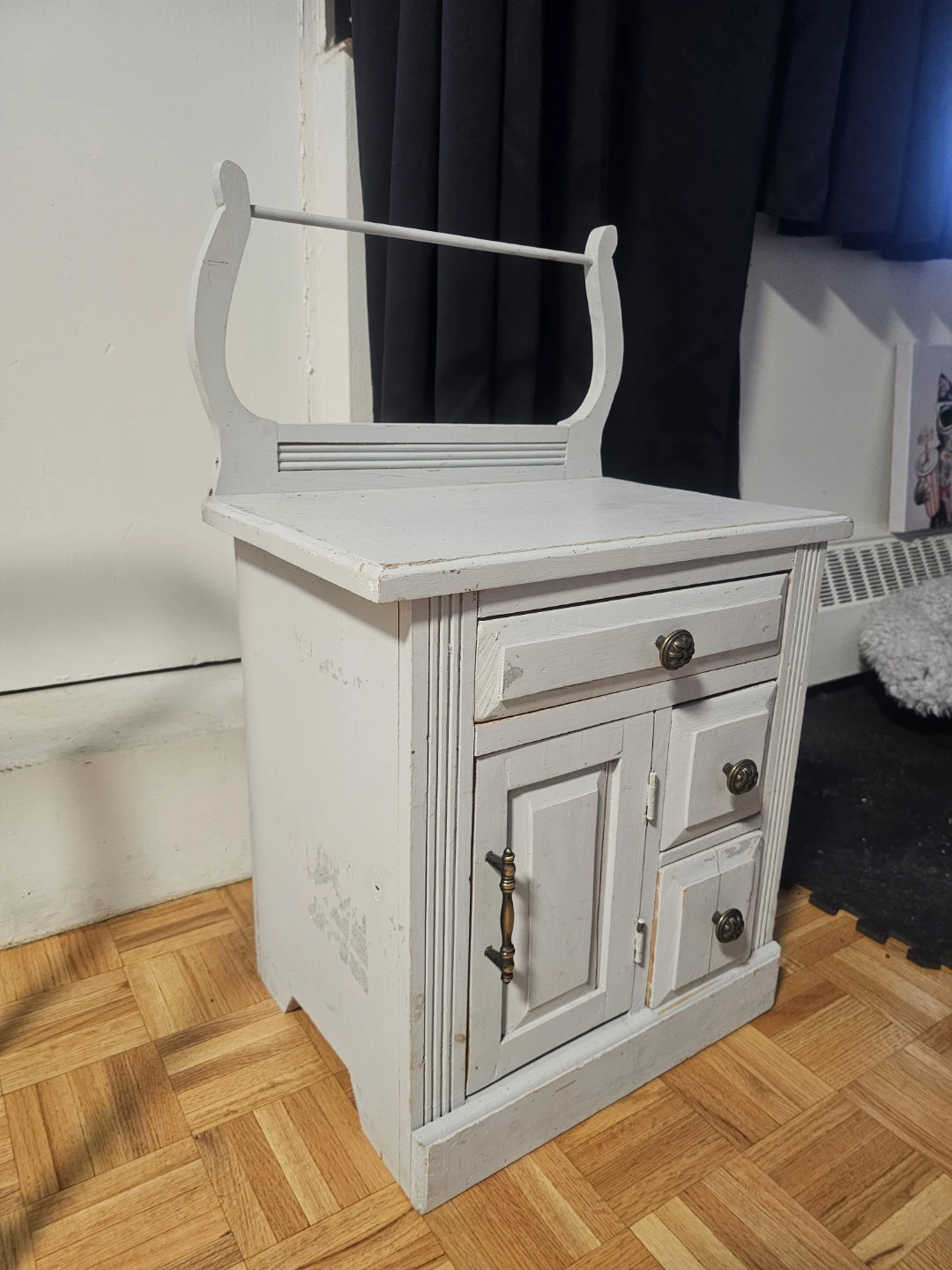 Grey Wooden Nightstand with Drawer and Cabinet - photo 2
