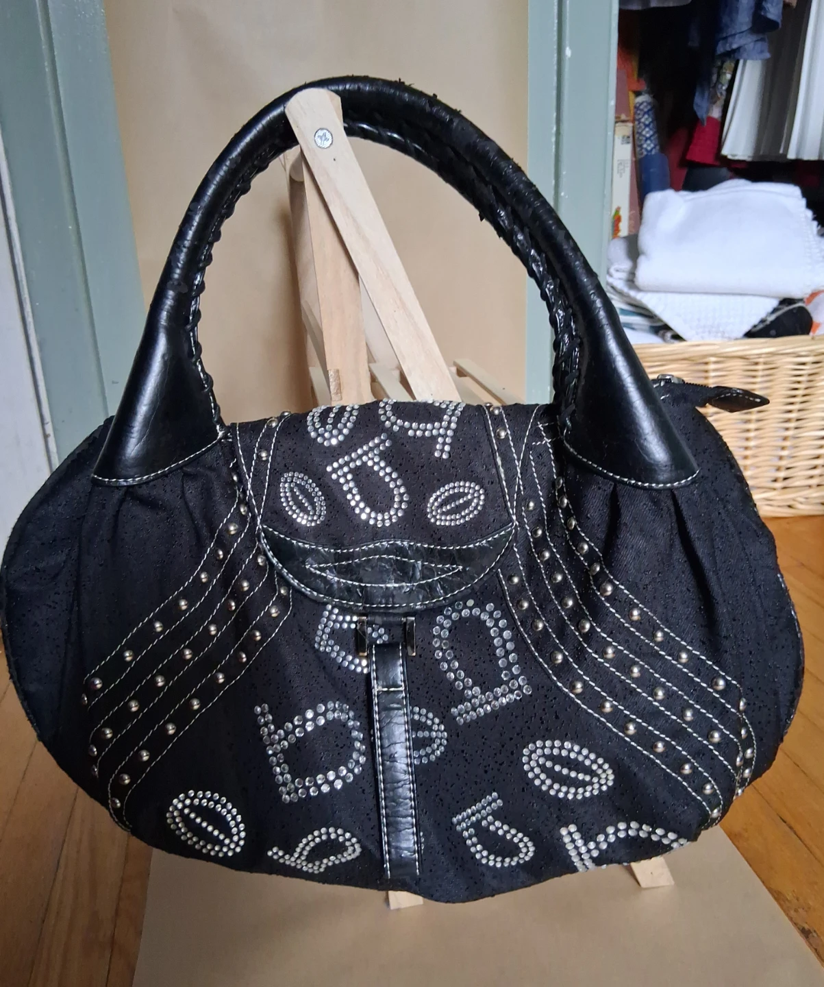 BEBE Black Studded Tote Handbag