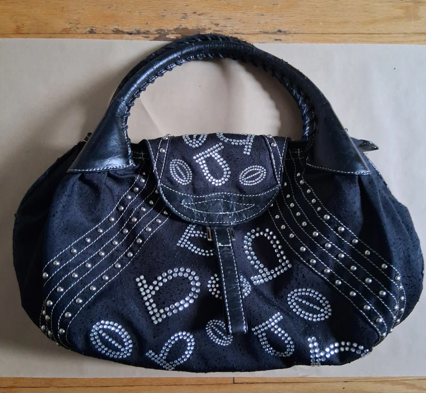 BEBE Black Studded Tote Handbag - photo 2