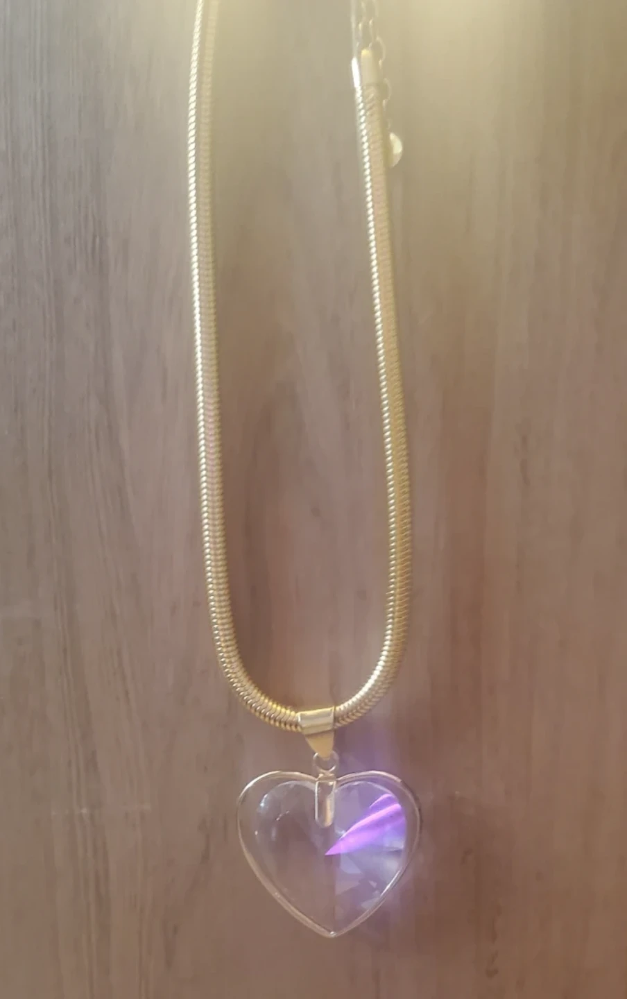 Gold snake chain necklace with clear heart pendant - photo 4