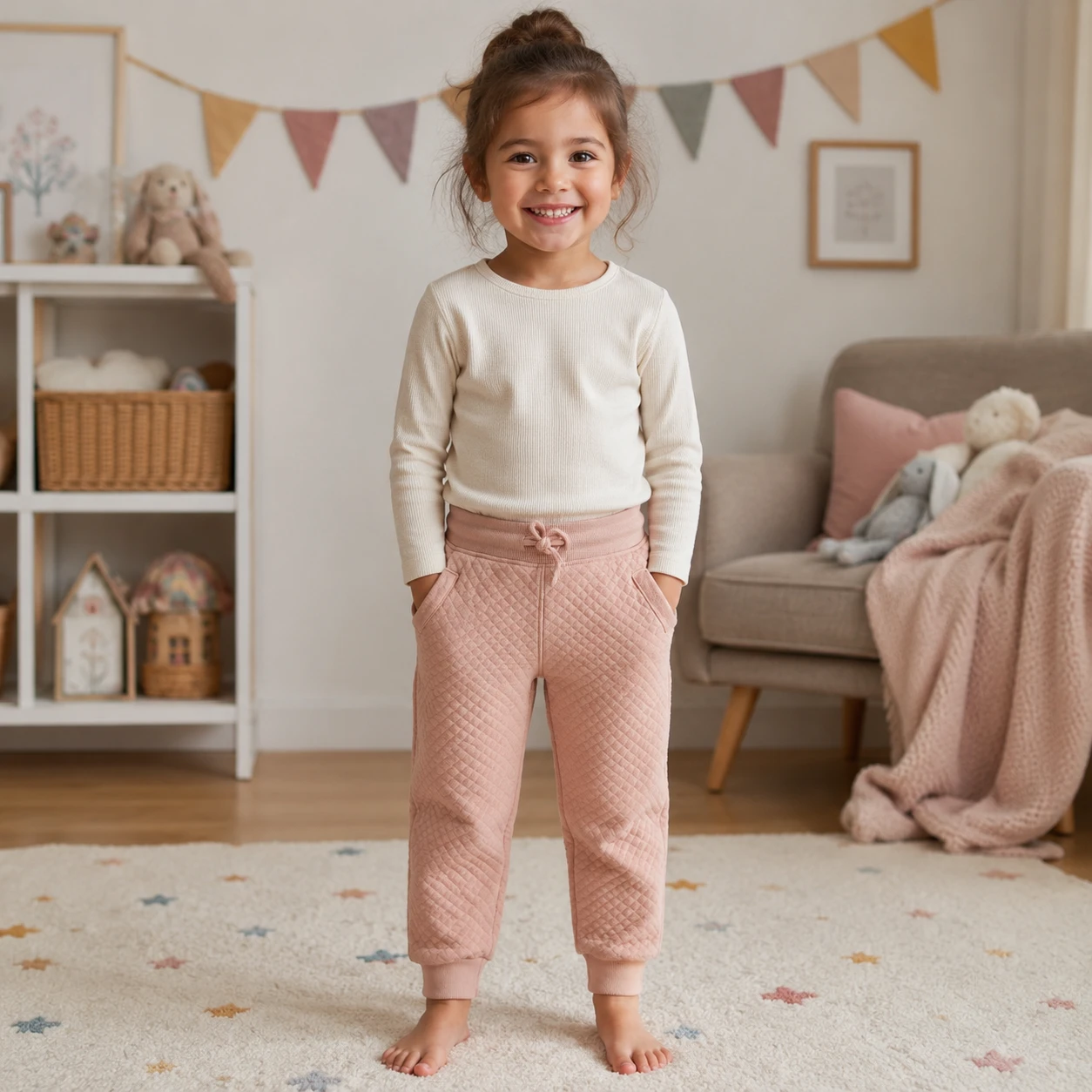 Mango Girls' Pink Quilted Jogger Pants