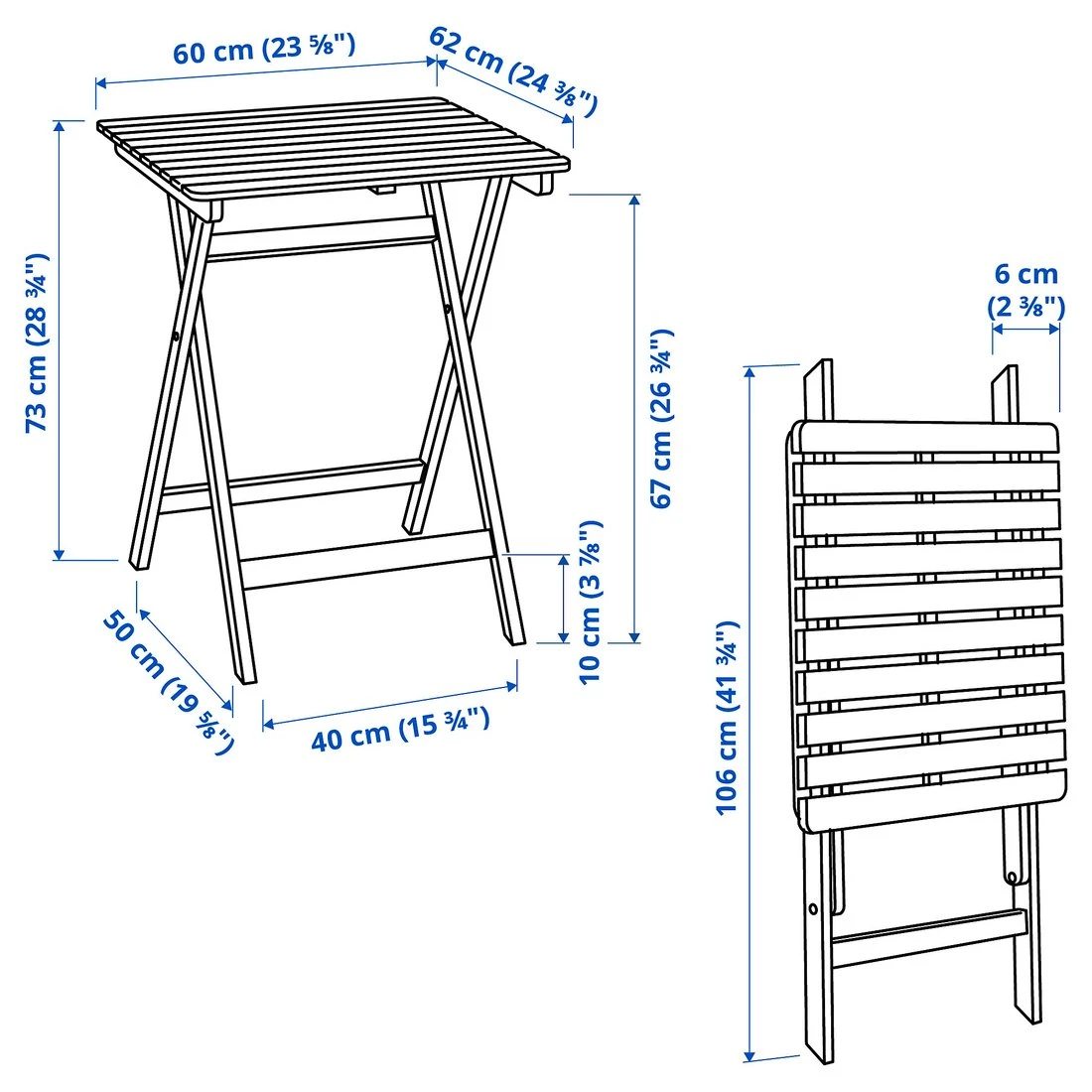 Wooden Bistro Folding Table and Chairs Set - Blue - photo 3