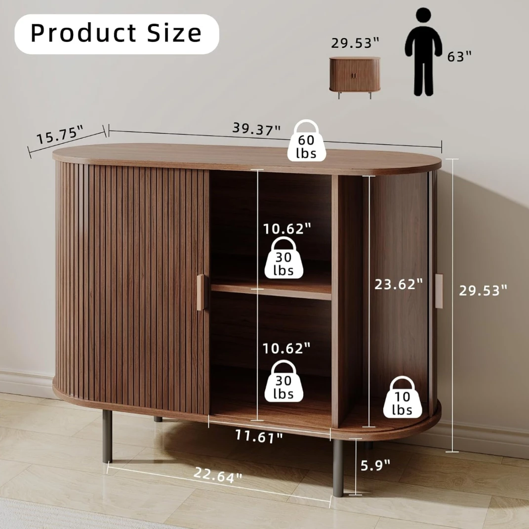 Tambour Door Cabinet - Walnut Finish - Brand New - photo 4