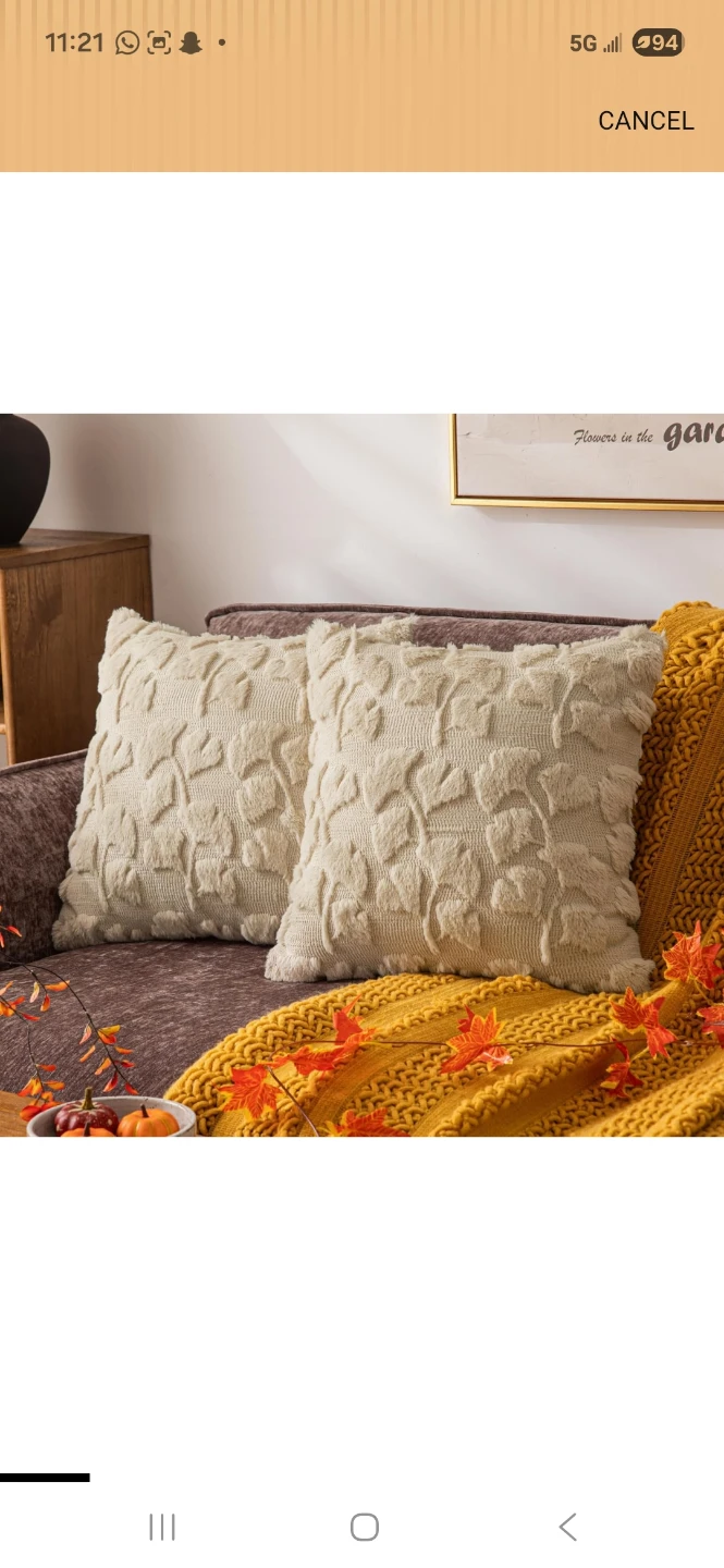 Cream Textured Throw Pillow Cover with Leaf Design