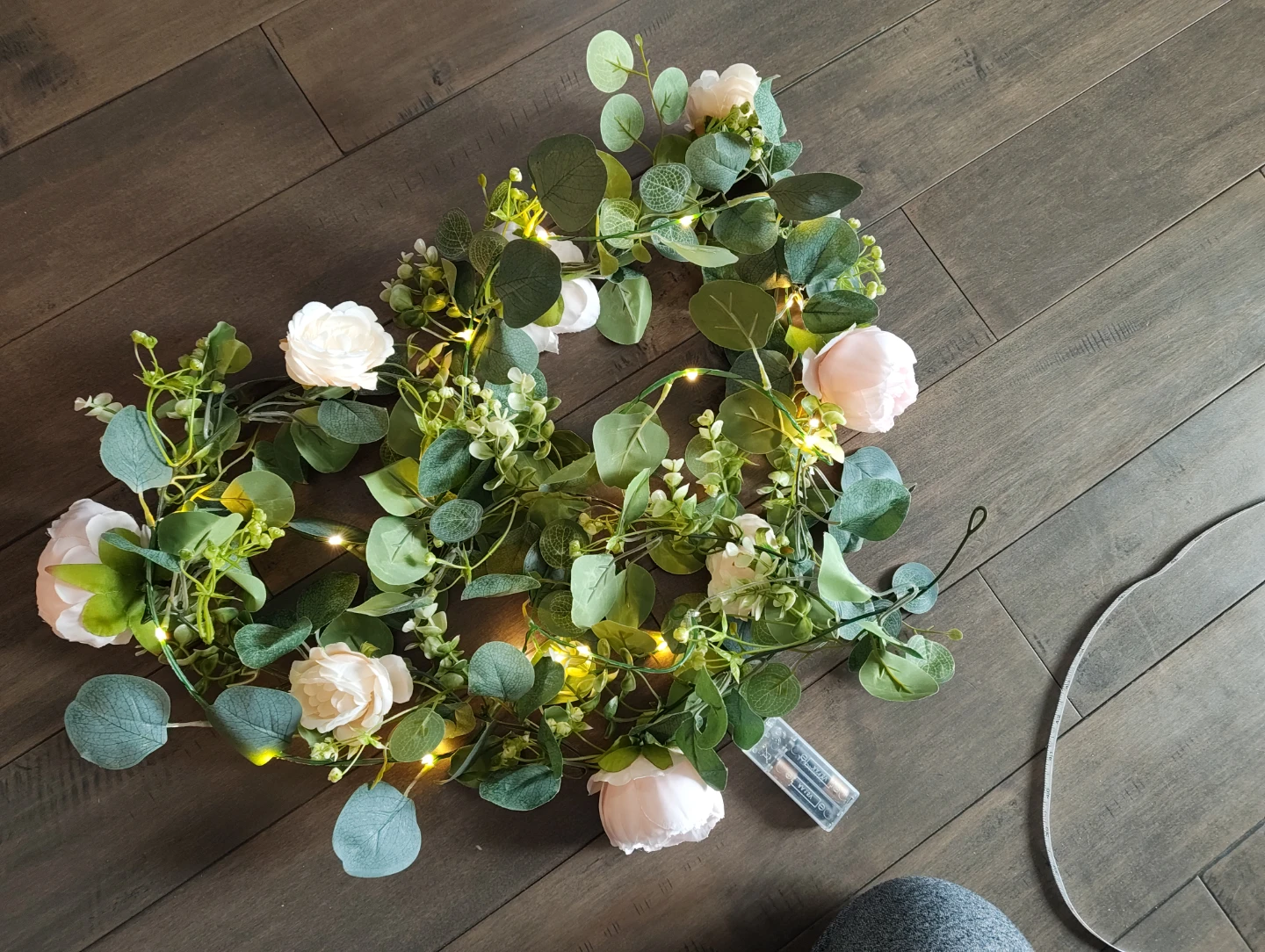 Floral String Lights with peonies and Eucalyptus