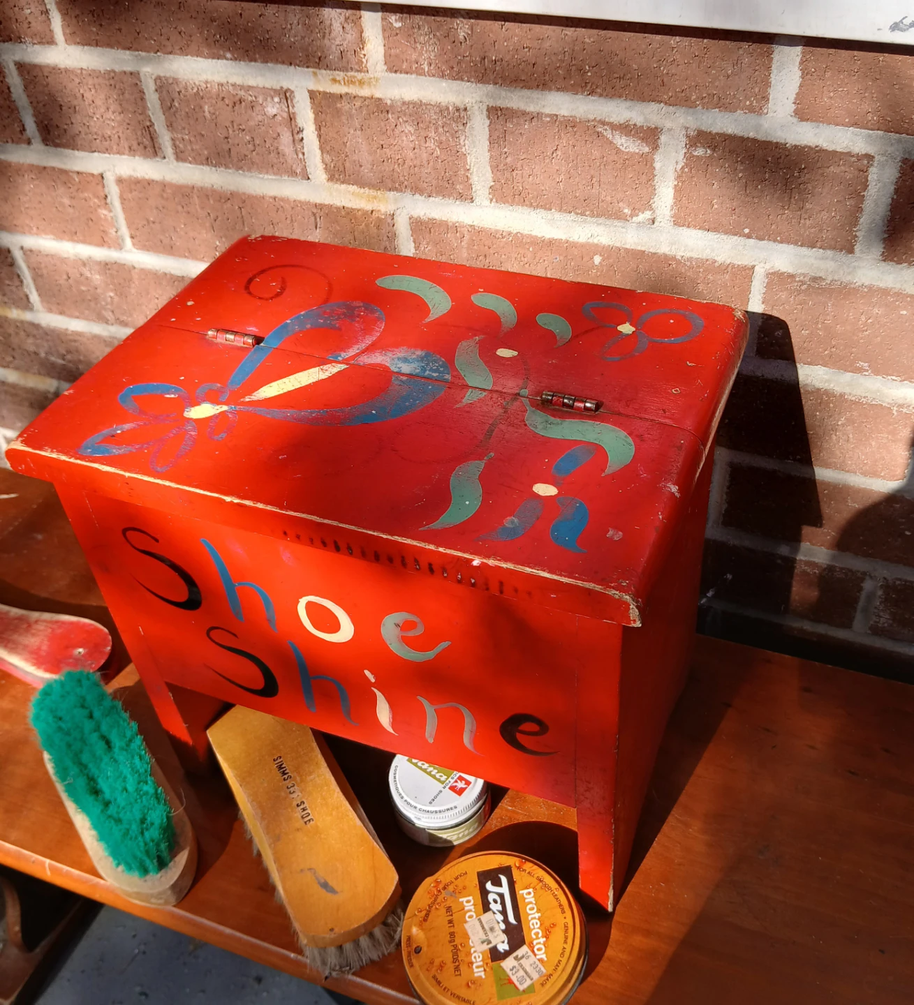 Vintage Red Shoe Shine Box with Accessories - photo 2
