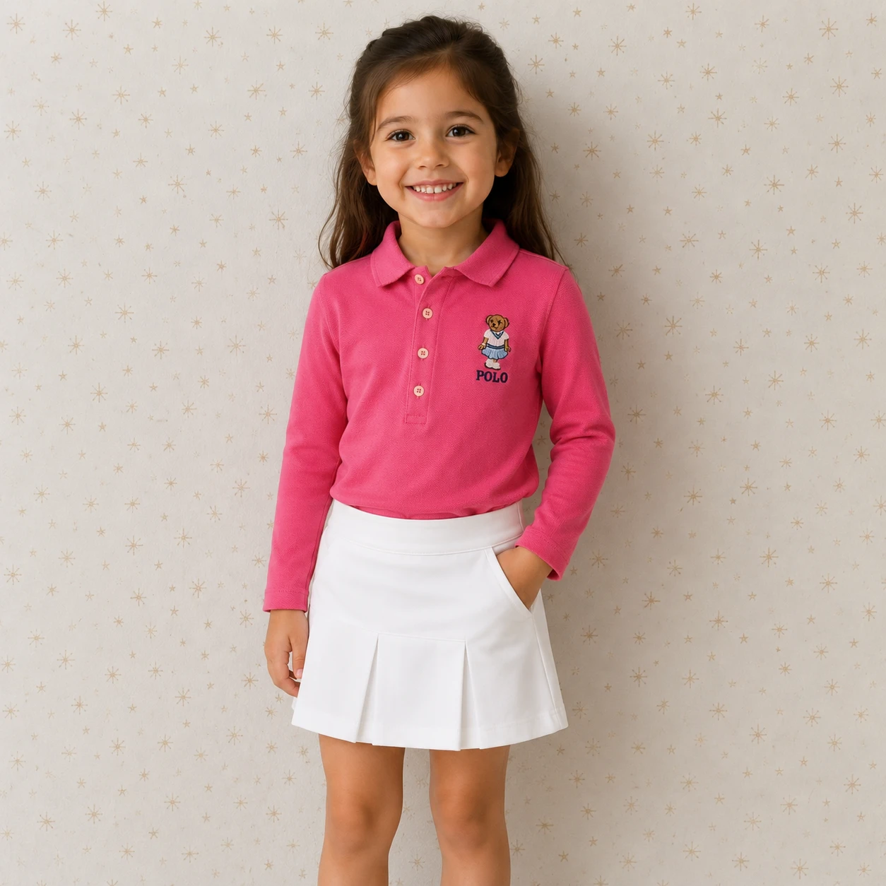 Ralph Lauren Polo Bear Pink Long Sleeve Polo Shirt Size 5