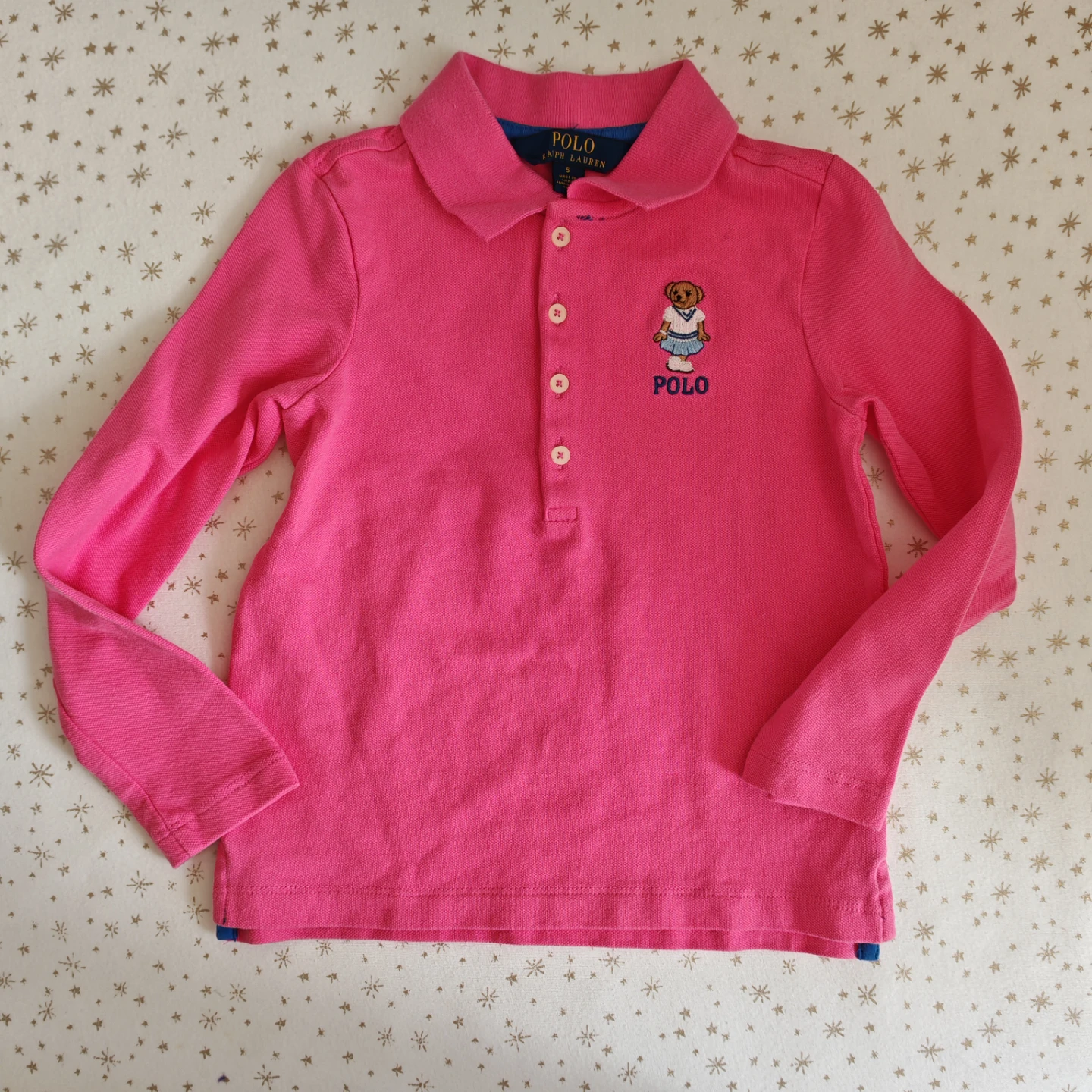 Ralph Lauren Polo Bear Pink Long Sleeve Polo Shirt Size 5 - photo 2