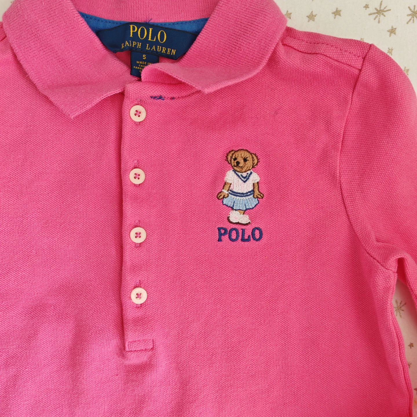 Ralph Lauren Polo Bear Pink Long Sleeve Polo Shirt Size 5 - photo 3
