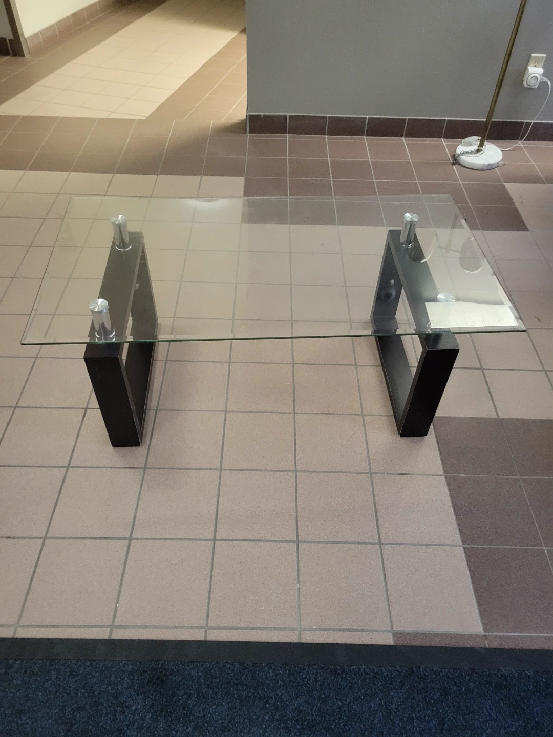 Glass Coffee Table with Dark Wood Legs