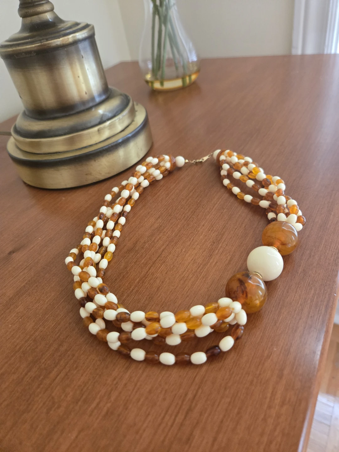 Vintage Avon 1987 Amber and Cream Lucite Necklace