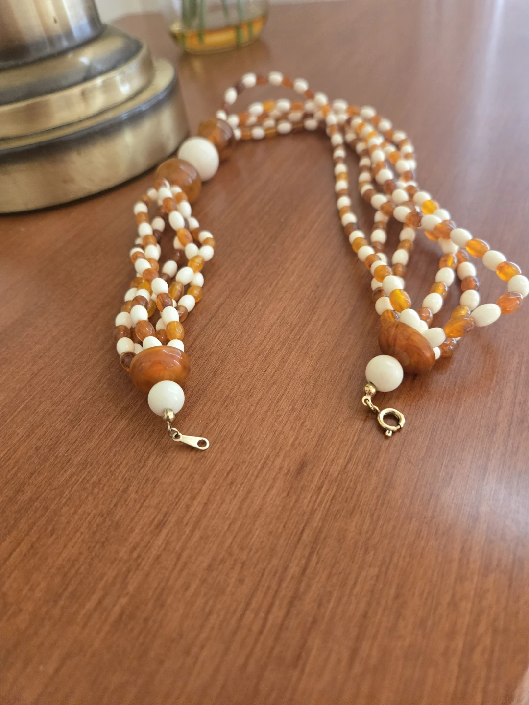 Vintage Avon 1987 Amber and Cream Lucite Necklace - photo 3