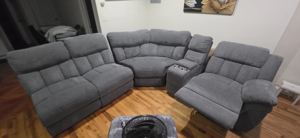 Grey Recliner 5 PC Sectional Sofa with Cup Holders - photo 2