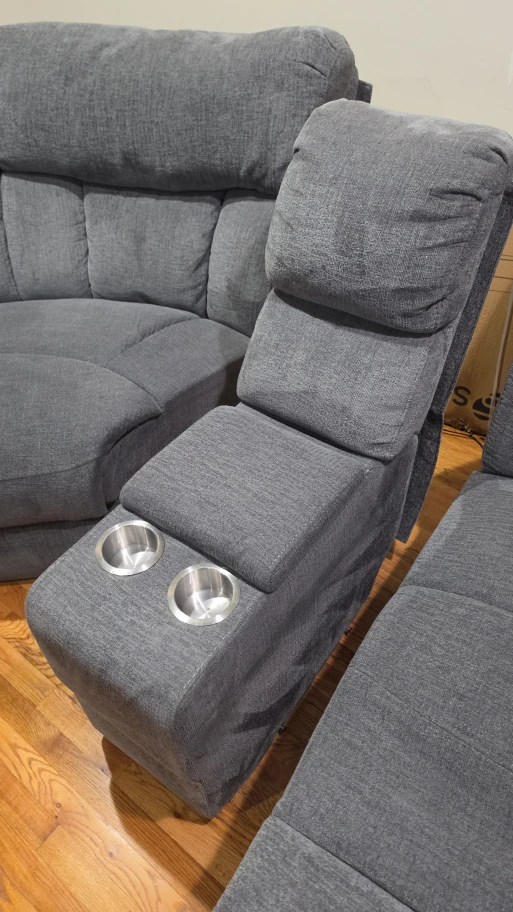 Grey Recliner 5 PC Sectional Sofa with Cup Holders - photo 4