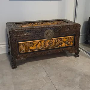 Vintage Carved Wooden Chest Trunk