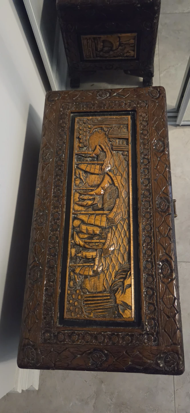 Vintage Carved Wooden Chest Trunk - photo 4