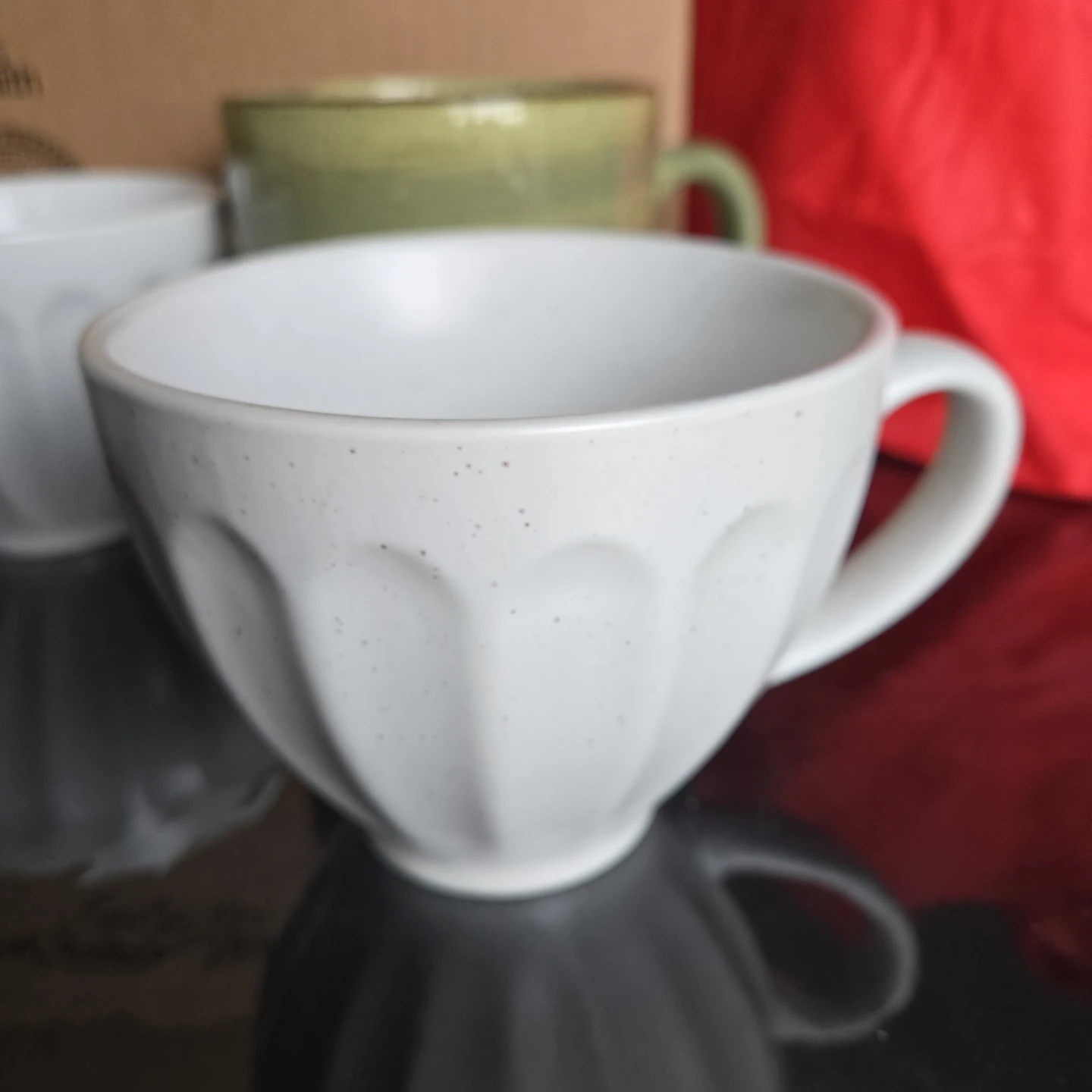 Set of 5 Mugs - Forest, Stripes, and White Speckled Designs - photo 3