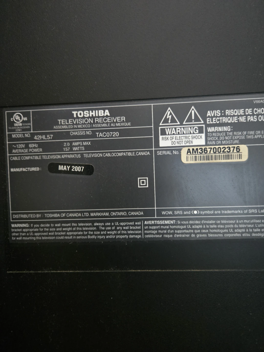 Toshiba 42" 720P HD TV - photo 5